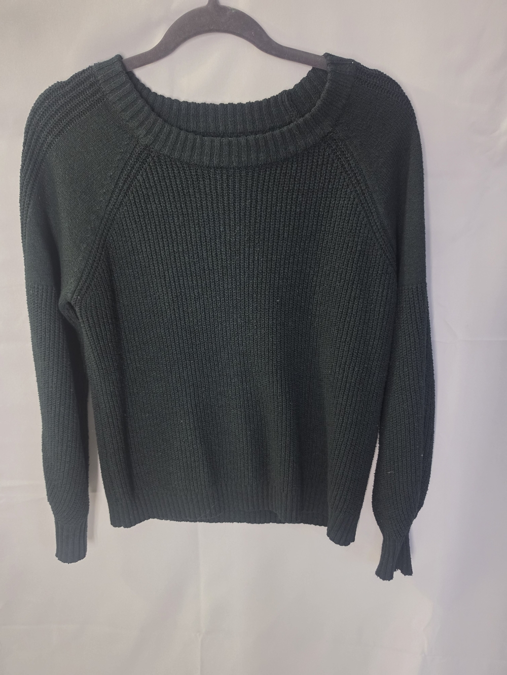 Pink Clover Ribbed Crewneck Sweater in Forest Green